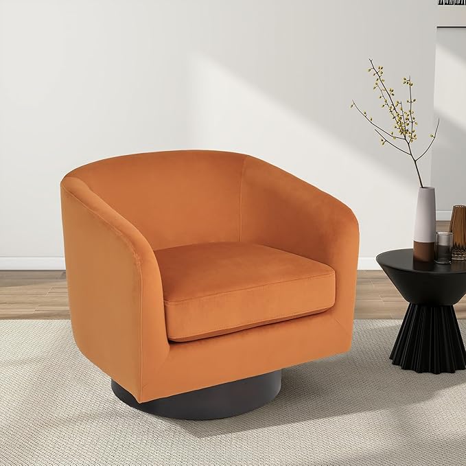 Swivel Barrel Chair Modern Round PU Leather Accent Armchair for Living Room Bedroom Oversized Comfy Club Reading Chairs for Adults (Velvet Orange Set of 1)