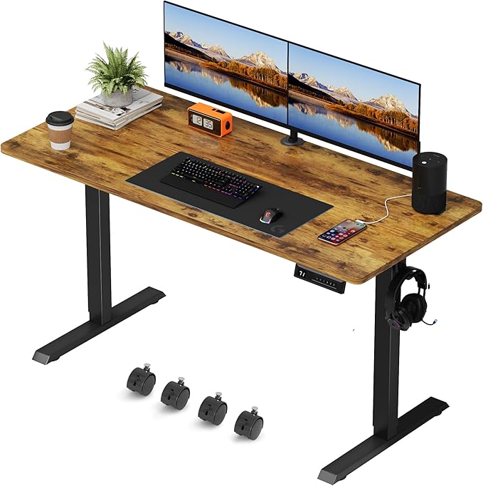 JUMMICO Electric Standing Desk55 x 24 Inches Height Adjustable Home Office Desk with Removable Caster (Brown)
