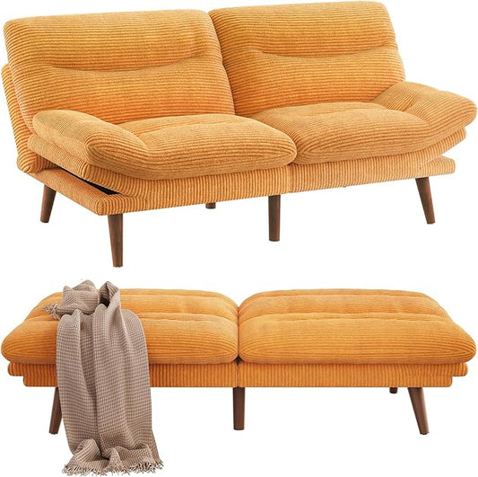 Pipishell Futon Sofa Bed Modern 66 Futon Couch Convertible to Bed &amp Lounger Compact Size Corduroy Loveseat Durable Construction - Fits Small Spaces ApartmentsStudy Room (Yellow 66 Inch) |