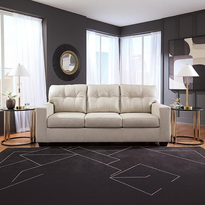 Signature Design by Ashley Santorine Classic Leather Match Sofa with Tufted Cushion and Removable Cushion Light Gray