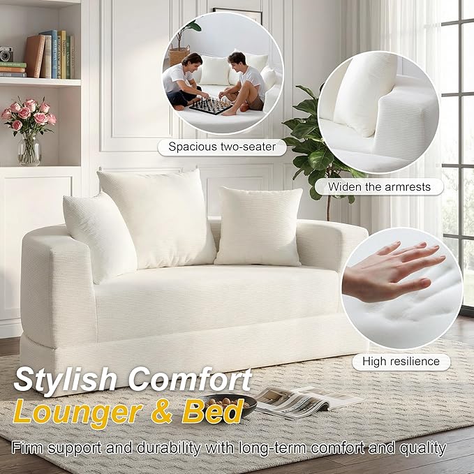 Casaphoria 67'' Sleeper Sofa for Small SpacesConvertible Foldable Couch Bed with ArmrestsSpace Saving Guest Bed for ApartmentsDormsLiving Room(Beige)