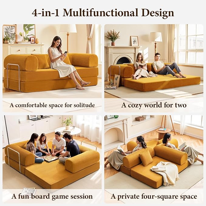 Convertible Floor Sofa Bed Corduroy Modular Floor Couch with Pillow Comfy Modern Sofa Convertible Folding Couches for Living Room Bedroom