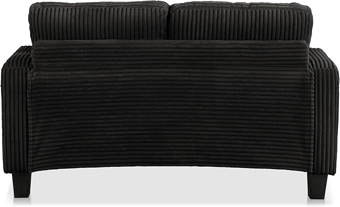 Homes: Inside + Out Reese Modern Plush Chenille Comfortable Loveseat with Side Pockets Cup Holders and Pillows Wooden Soft Couch for Living Room Bedroom and Office Black