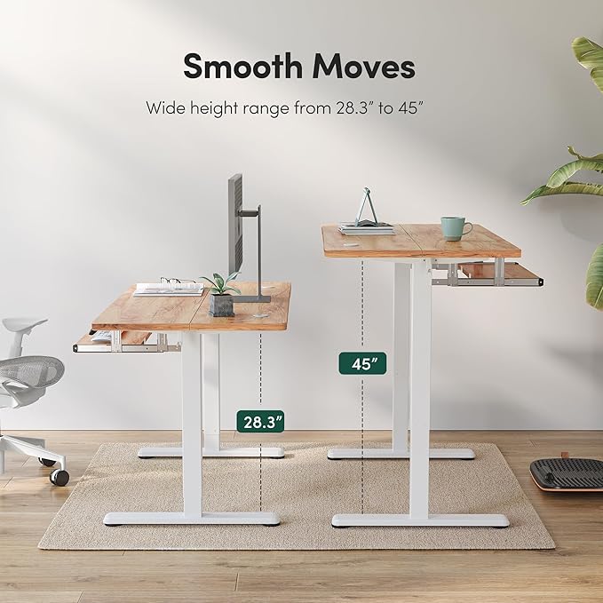 FEZIBO Standing Desk with Keyboard Tray 55 x 24 Inch Adjustable Height Sit Stand Desk with Memory Presets for Home Office Ergonomic Computer Workstation Light Rustic