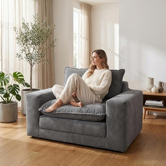 58 Pull Out Sofa Bed Convertible 2 in 1 Folding Loveseat Sofa Couch Corduroy Boneless Floor Sleeper Mattress Futon Deep Seat Wide Arm for Apartment Bedroom Living Room No Assembly 58-Grey