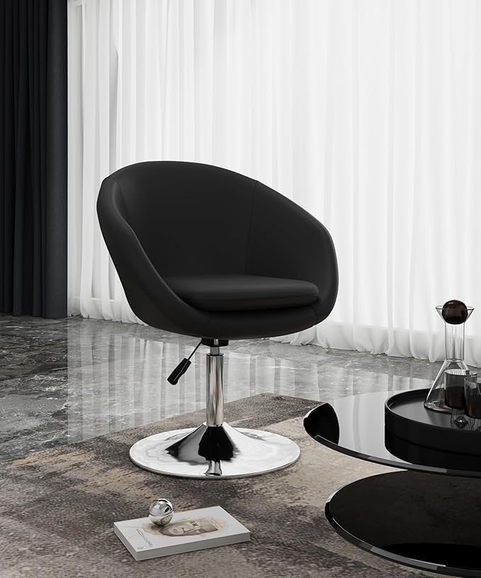 Manhattan Comfort Hopper Adjustable Swivel Accent Chair Set of 2 with 360° Turn Upholstered Seat Polished Chrome Base Modern Bowl Design for Home Office and Living Room Black Faux Leather