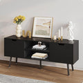 ALINE FURNITURE Black TV Stand for 50 55 60+ inch TVs - Media Console with 2 Cabinets &amp Open Shelves Solid Wood Legs - TV Consoles for Living Room - 22 H Entertainment Center for Bedroom