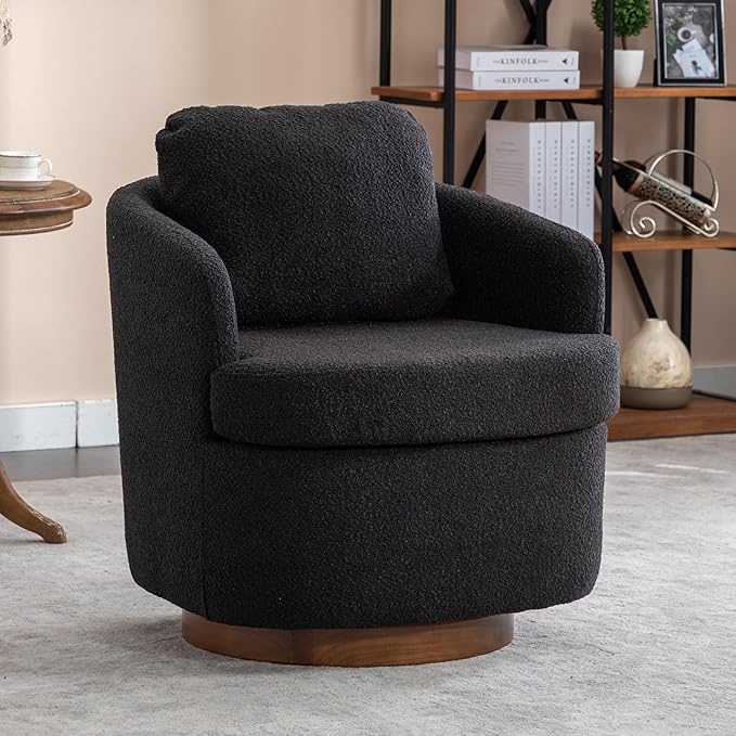 Club Reading ChairTeddy Fabric Armchair360°Swivel Armchair for ApartmentLiving RoomOfficeReception AreaBlack