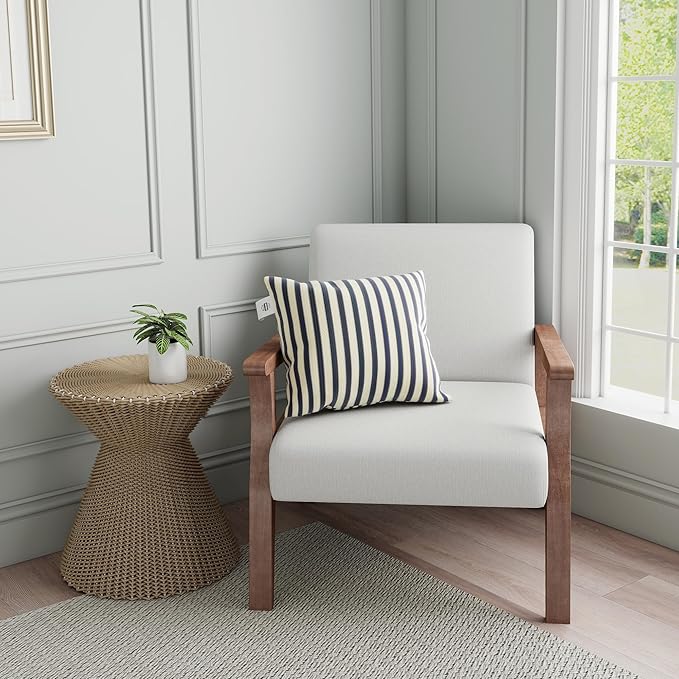 HNY Mid Century Modern Accent Chairs with Wood Frames Linen Upholstered Living Room Arm Chairs for Living Room Bedroom