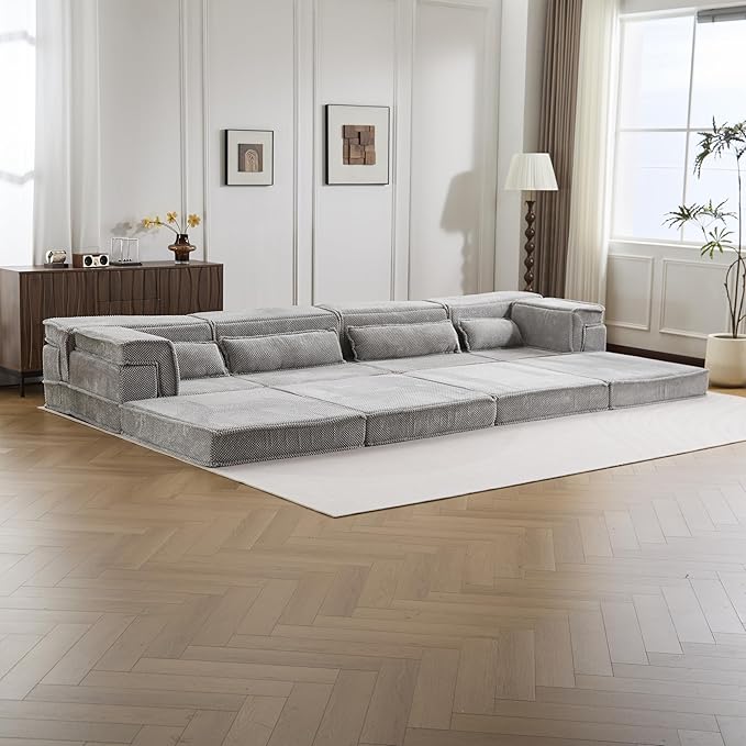 KEIKI 2Seat Modular Velvet Sofa Couch with Chaise Memory Foam for Living Room Apartment Living Style Conscious Homeowners Soft Plush Comfortable Cozy Relaxing Contemporary Design Light Grey