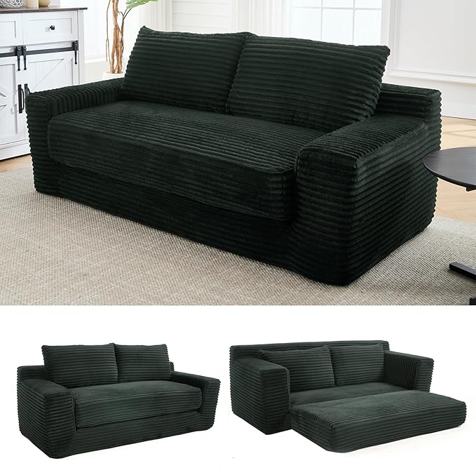 70.87 W Memory Foam Cloud Loveseat Sofa 2 in 1 Convertible Folding Couch Bed No Assembly Compressed Corduroy Floor Lounge Sofa for Apartment Office Bedroom Living Room Small Spaces
