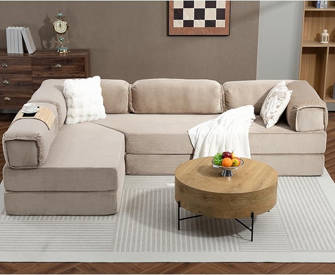108 L Shaped Couch Modular Sectional Sofa with Chaise Cloud Boneless Couch with Deep Seat &amp Removable Pillow for Living Room BedroomNo Assembly Required（Camel）