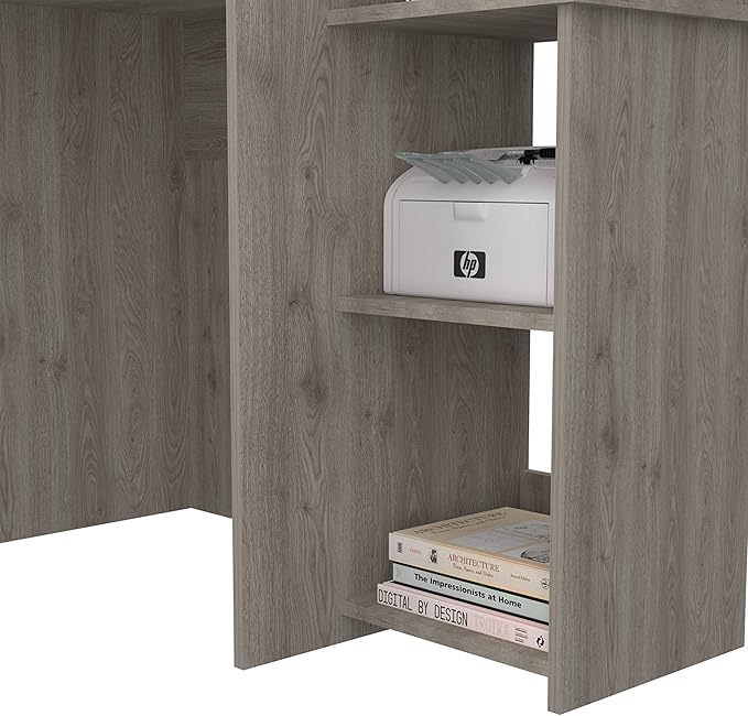 Tuhome Versalles Writing Desk with Two Superior Shelves Five Side Open Storage Compartments Space-Saving Modern Workstation Design for Studios and Offices Ideal for Organization