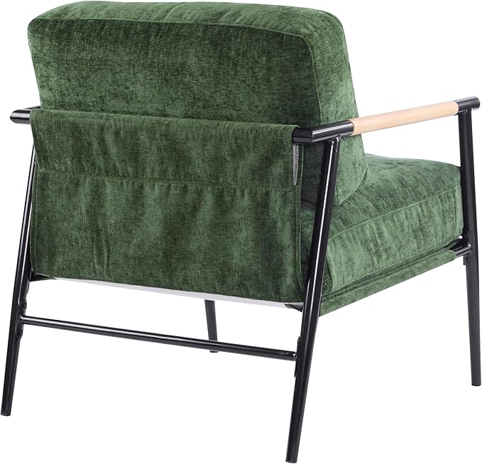 27.56 Modern Accent Chair with Plush Cushions Minimalist Metal e and Wooden Armrest Design Perfect for Cozy Living Room Bedroom or Office Seating