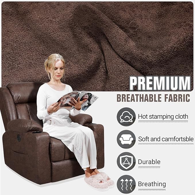 LEVELEVE Retro Rocking Recliner Chair Massage Chair with Vibration Massage and Heat USB and Type-C Ports360° Swivel ChairsLiving Room Bedroom Nursery RV Brown