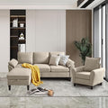 2 Piece Sectional Sofa Set for Living Room 79 Modern Linen Convertible L Shaped Couch with Movable Ottoman and Accent Chair Sectional Couches Beige