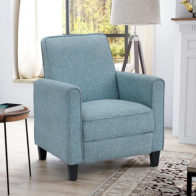24/7 Shop at Home Mulvane Modern Recliner Chair with Push Back &amp Foot Rest Single Couch with Fabric Upholstered &amp Plastic Legs Sofa Reclinable Individual for Bedroom Living Room Home Offic