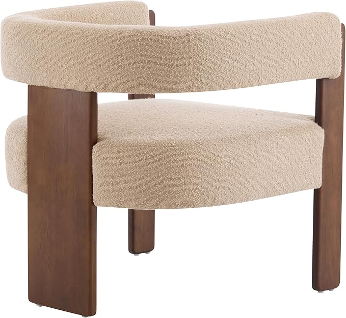 Christopher Knight Home Nettie Modern Accent Chair for Living Room Boucle Fabric Single Lounge Sofa Chair with Wooden Frame Comfy Reading Chair for Bedroom Lounge Armchair with Cushion Dark Beige