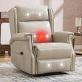 Manual Recliner Chair Faux Leather Push Back Recliners with Vibration Massage Lumbar Heat Living Room Single Sofa Reclining Rivet Design Chair Grayish Beige