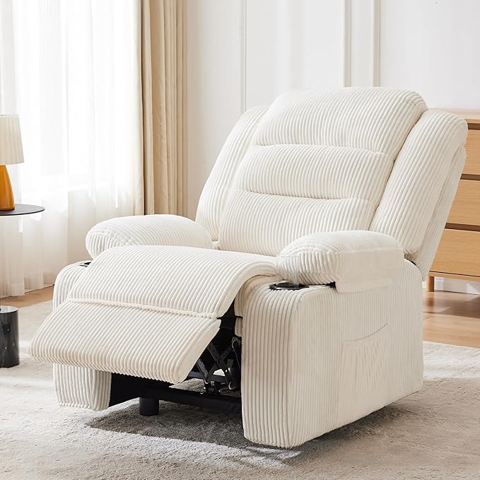 Power Recliner Chair with Cup Holders Electric Recliner Chair for Adults Living Room Reclining Chair Home Theater Seating Lounge Chair (1 Stripe White)