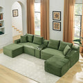 U-Shaped Cloud Sectional Couch Symmetrical Modular Compressed Boneless Sectional Sofa with Chaise Lounges and Console Plush Corduroy Boneless Corner Sofa for Living Room