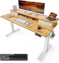 CubiCubi 55 x 24 Inch Electric Height Adjustable Standing Desk with Double Drawers 4 Adjustable Feet &amp 2 Hooks Home Office Computer Workstation Light Rustic
