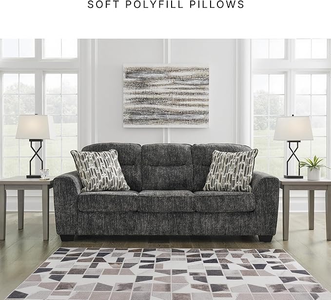 Signature Design by Ashley Lonoke Modern Sofa with 2 Accent Pillows Gray