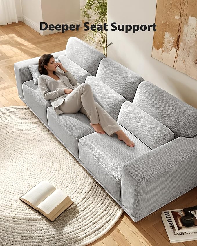 Pipishell 3 Seater Couch Sofas for Living Room with Deep Seats and Wide Armrests 89 Comfy 3 Seater Sofa Supportive with Thickened Cushion Cotton-Linen Couches Removable &amp Washable Covers Gr