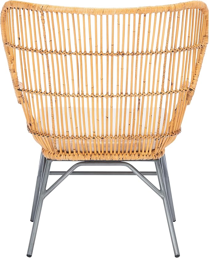 SAFAVIEH Home Collection Lenu Rattan White Cushion Accent Chair Natural/Black (ACH6510B)