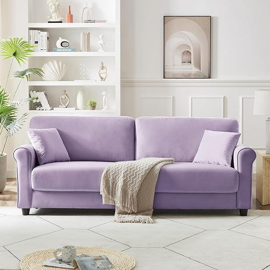 82.48 Velvet Upholstered Sofa Couch3 Seater Couch Loveseat Sofa Furniture Comfy Couches for Living Room Bedroom Small Space(Purple)
