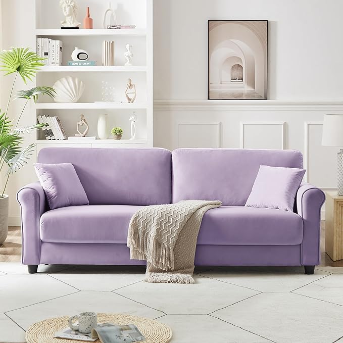 83 Sofa CouchSmall Modern LoveseatLove Seat with 2 SeaterVelvet Loveseat SofaSmall Couch for Living RoomBedroomOffice (Light Purple)