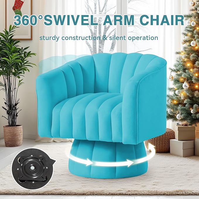 YSICK Swivel Accent Chair 360°Swivel Barrel Chair Modern Ottoman with Velvet Fabric Mid-Century Ottoman with Wide Upholstered Round Armchair for Living Room Lounge BedroomTeal