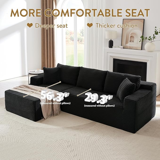 Cloud Sectional Couch with L-Shape Chaise 105 Modern Minimalist Modular Sectional Sofa Fluffy Corduroy Upholstered Couches for Living Room No Assembly Required (Black Left Facing Chaise)