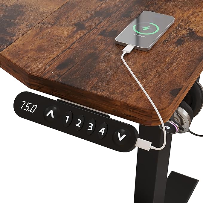 59x 29 x 46 Inches Reversible L-Shaped Electric Standing Desk Adjustable Height Sit Stand up Desk Memory Computer Home Office Desk Sit Stand Home Office Computer Desk (Brown)