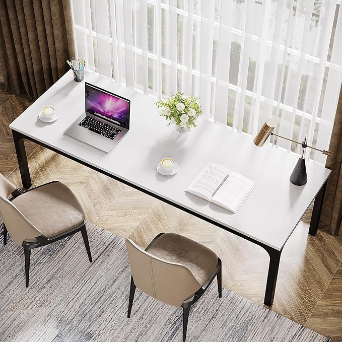 Tribesigns 2-Person Home Office Desk 78.7 Extra Long Computer Desk Double Workstation for Home Office Work Desk for Two People (White + Black)
