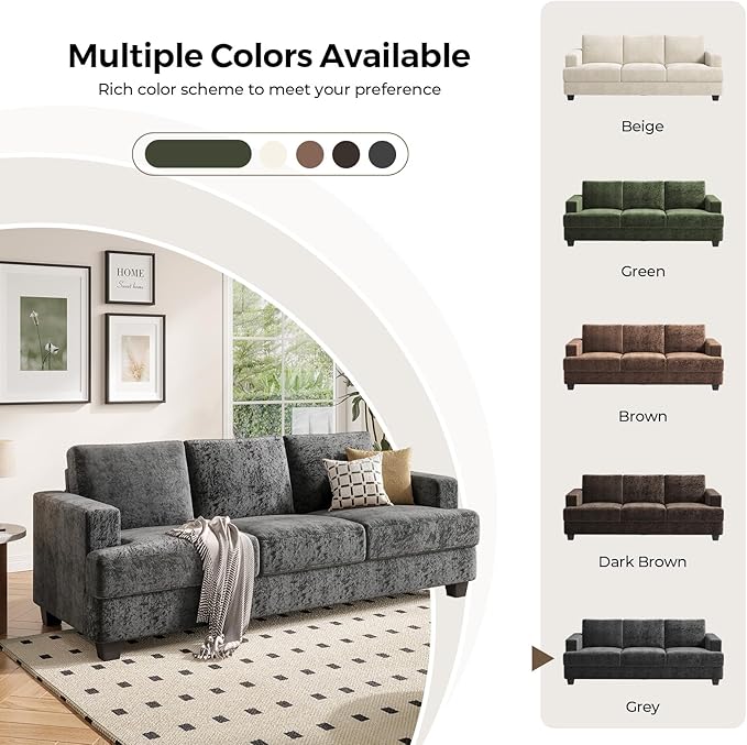 89 Inch Sofa with Extra Deep Seats Oversize3 Seater Sofa for Living Room Modern Couch and Sofa Comfy Armrests and Seats and Backrests Easy InstallationChenille Fabric Gray