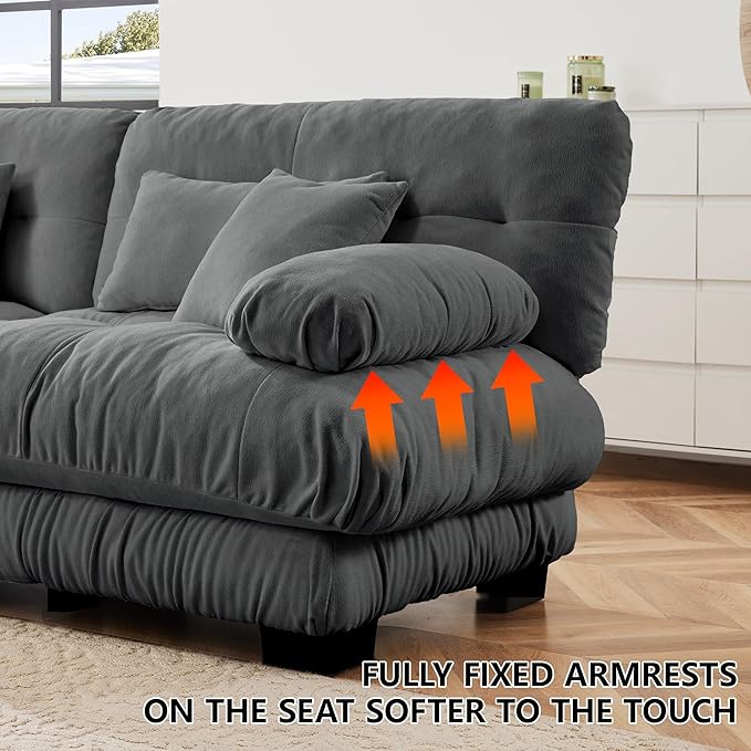 94.4 Modular Cloud Sectional Sofa with Chenille Plush Fabric - 2 Seater Couch with Deep Seat for Living Room Apartment and Office - Grey