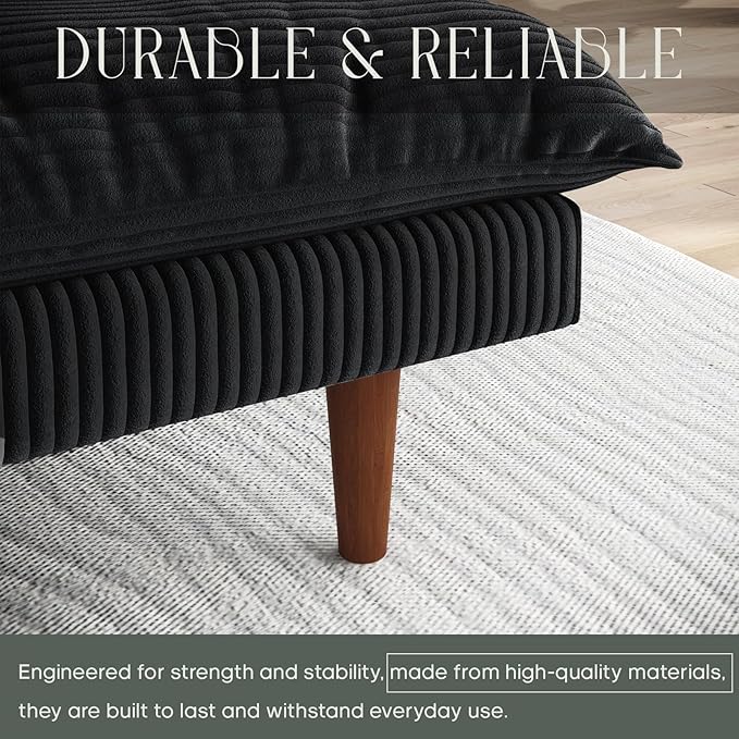 Futon Sofa Bed 69 inch Futon Couch with Adjustable Backrest Corduroy Convertible Sleeper Sofa Bed Folding Sleeper Recliner for Apartment Living Room Office Black