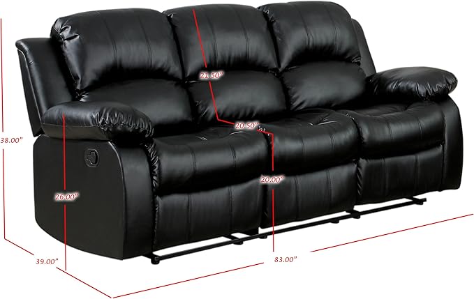 Homelegance Resonance 83 Bonded Leather Double Reclining Sofa Black