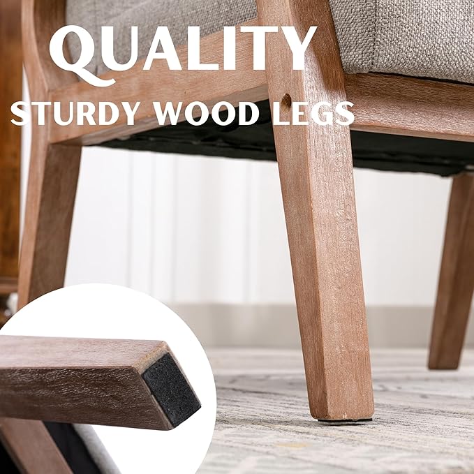 Mid Century Modern Accent Chairs Set of 2 Linen Upholstered Armchairs Comfy Living Room Chairs Single Fabric Lounge Chairs Reading Chairs with Solid Wood Frame Grey