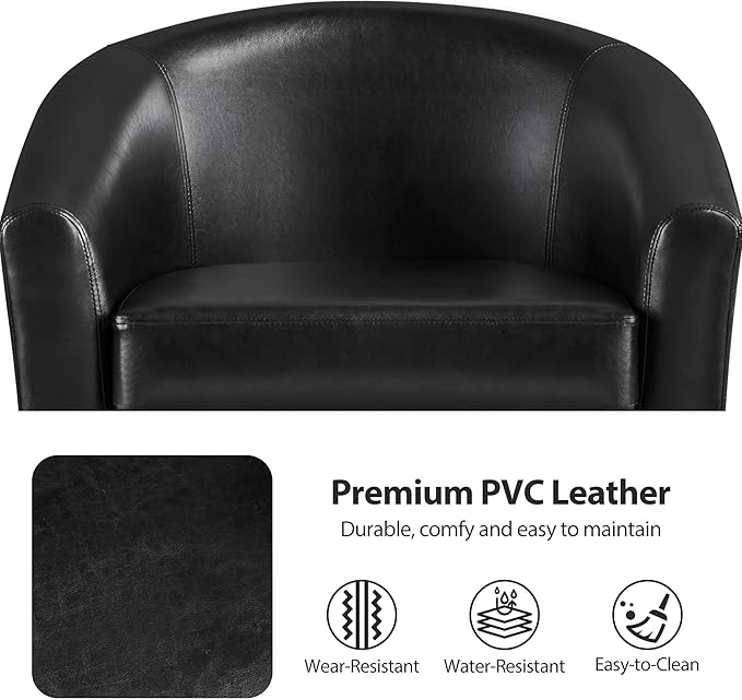 Yaheetech Barrel Chairs Set of 2 Faux Leather Club Armchairs PU Leather Accent Chairs with Soft Padded Seat for Living Room Bedroom Waiting Reading Room Black