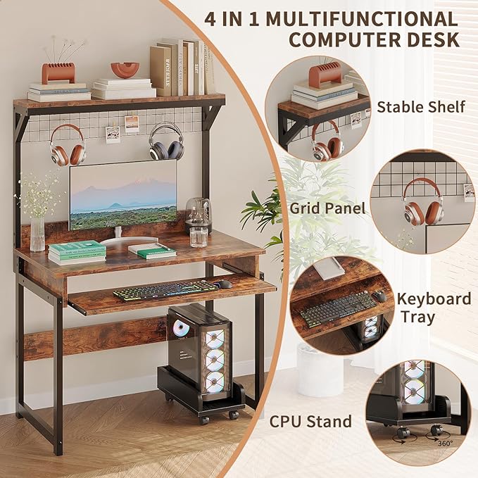 ALISENED 31.5 Small Computer Desk with Hutch Office Desk Study Table Writing Desk Workstation PC Table for Home Office Space Saving Design