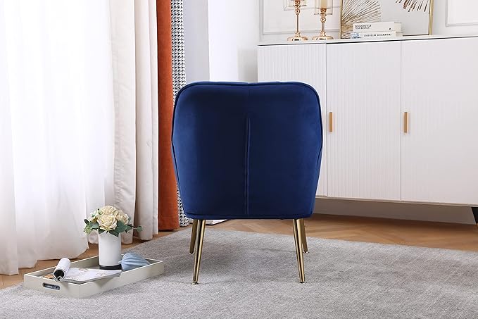 Modern Mid Century Chair Velvet Sherpa Armchair for Living Room Bedroom Office Easy Assemble(Navy)