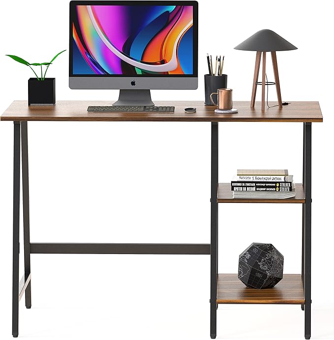 SHW 43-Inch Home Office Trestle Computer Desk with Open Storage Shelves Walnut