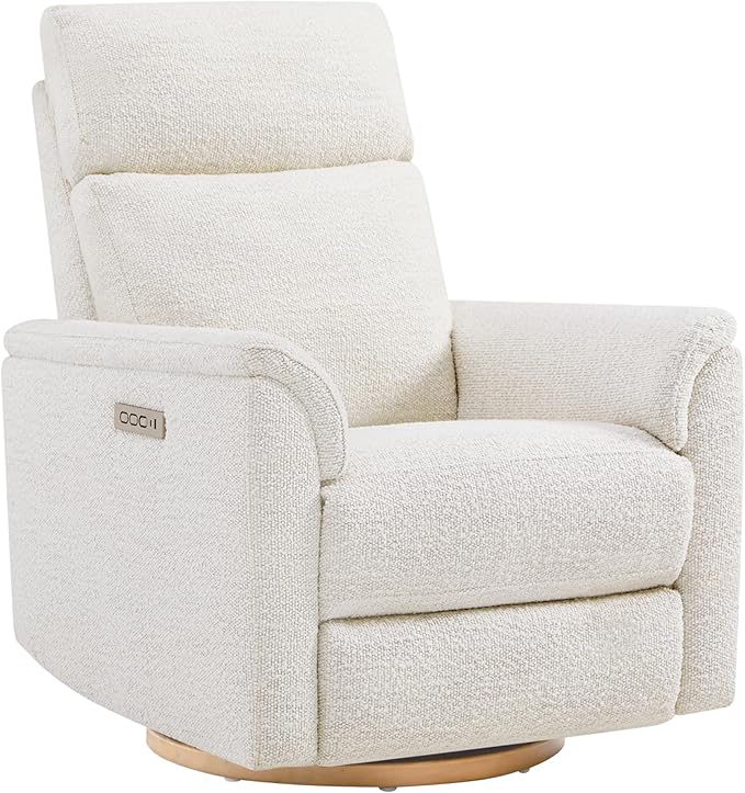 CHITA Power Swivel Glider for Adults with Nightlight Nursery Recliner Chair with Power Headrest for Living Room Bedroom Water-Resistant Boucle Fabric Boucle Fabric in Pearl
