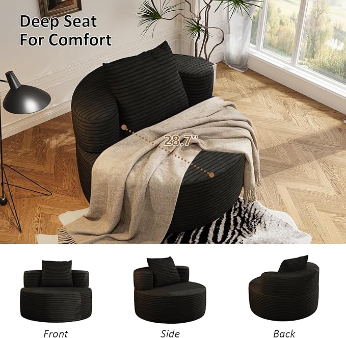37.4 Oversized Boneless Chair Round Chaise Lounge Boneless Accent Chair Indoor Upholstered Corduroy Deep Seat Sofa Chair No Assembly Required for Living Room Bedroom Apartment