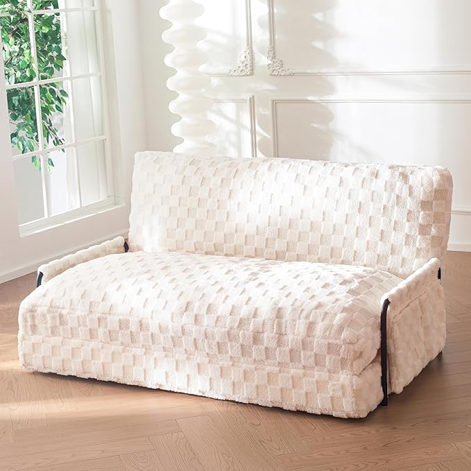 YOSHOOT Adjustable Lazy Floor Sofa 5-Position Foldable Sleeper Chair with Armrest for Reading Gaming - Convertible Bean Bag Sofa Bed Couch