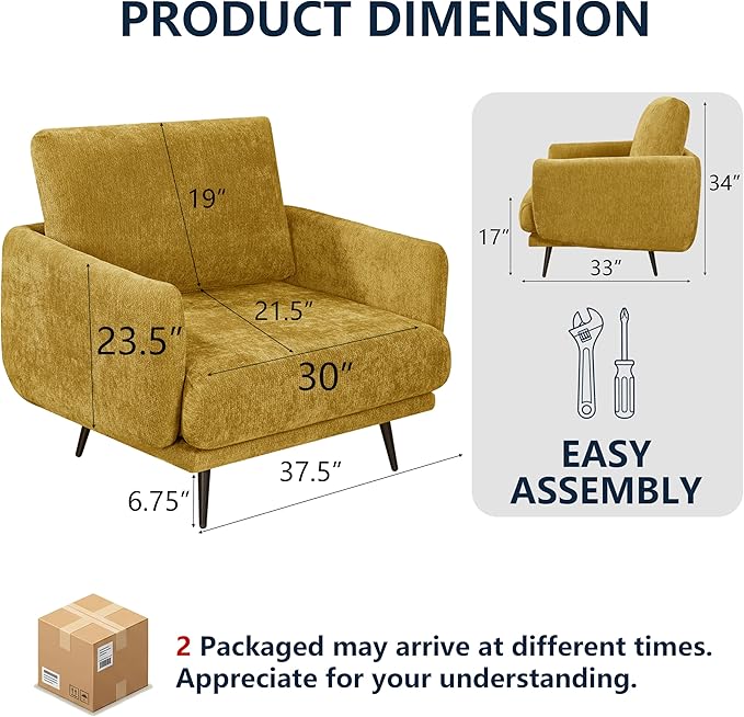 Oversized Accent Chair for Living Room Chairs Reading Arm Chair Comfy Modern Single Sofa Side Chairs with Metal Legs &amp Soft Cushion for Bedroom Waiting Room