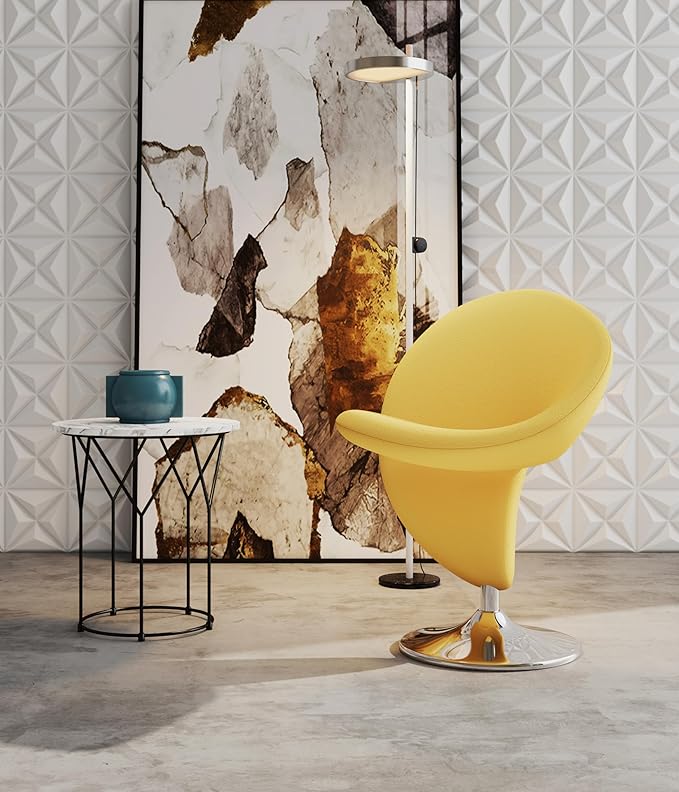Manhattan Comfort Curl Swivel Accent Chair with 360° Turn Fully Assembled Upholstered in Wool Blend Modern Ergonomic Design with Polished Chrome Base Living Room &amp Office Set of 1 Yellow