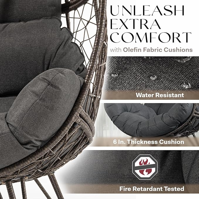 Bme Heavy Duty 400 lbs Capacity Wicker Egg Chairs for Outside &amp Indoor Premium Soft Thick Olefin Fabric Cushion &amp UV 2000 Hours Material Teardrop Design Durable Against Water Weather